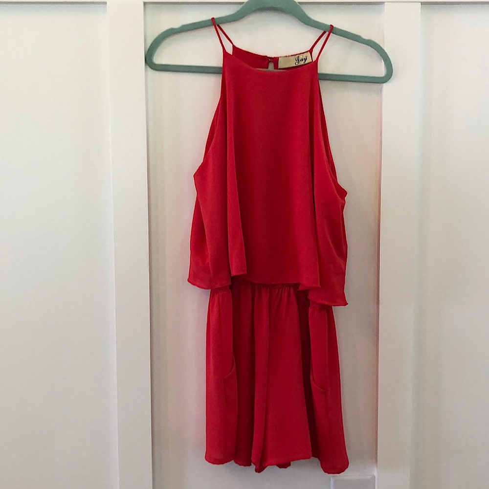 Red romper with razor back and pockets ‼️